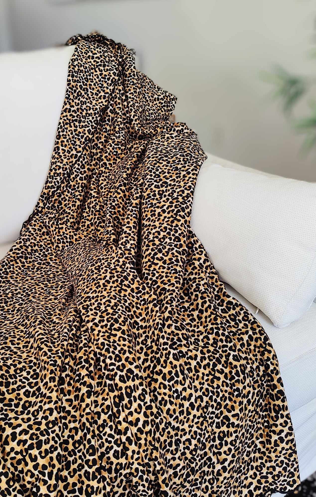 Tan and Black Leopard Large Swaddle Blanket